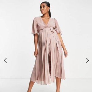 ⚡️ASOS DESIGN Maternity exclusive pleated midi dress kimono sleeve tie waist